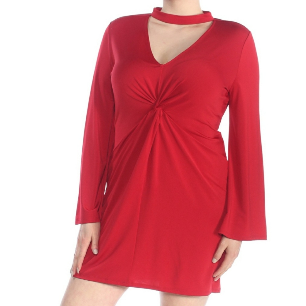 Kensie Dress Mini Red Bell Sleeve Shift Stretch